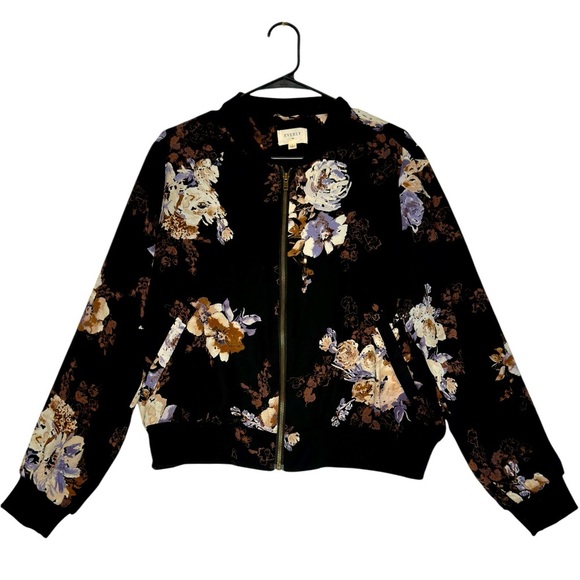 Everly floral bomber jacket. Black and violet, size Large - Picture 1 of 10